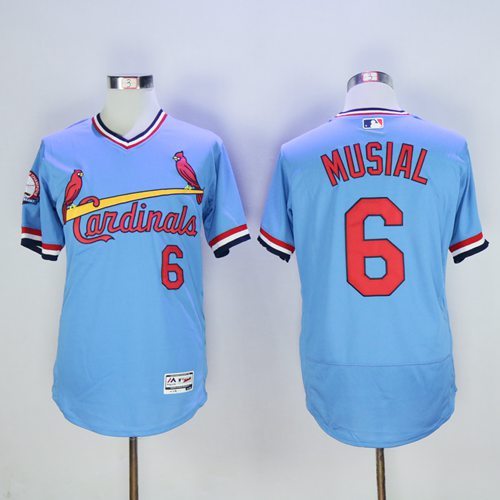 Cardinals #6 Stan Musial Light Blue Flexbase Authentic Collection Cooperstown Stitched MLB Jersey - Click Image to Close